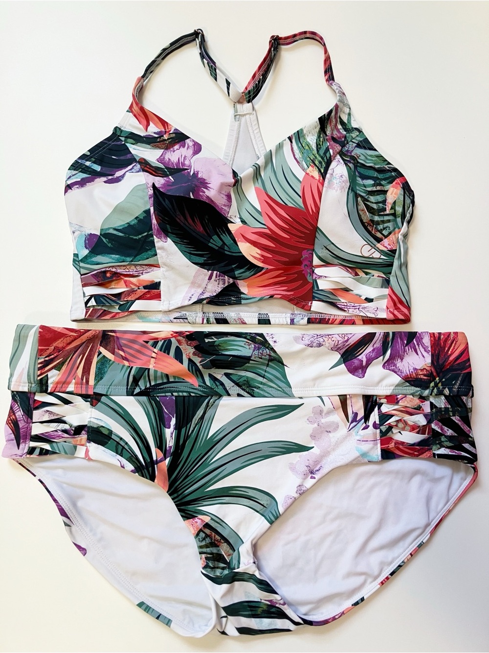 Calia | White Floral Tropical Bikini Set M & L Beach Cruise Pool Travel Vacation